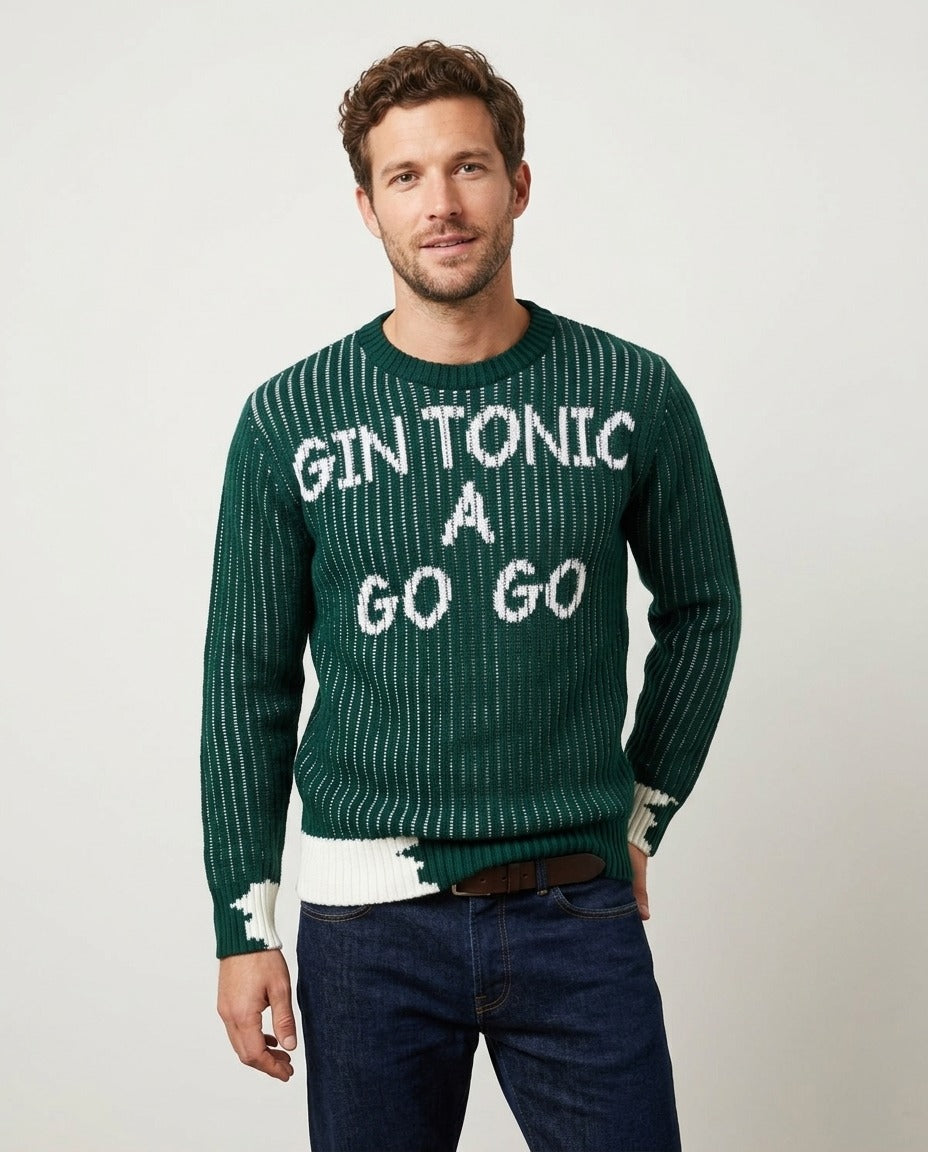 Pull Millions Man vert message Gin Tonic A Go Go porté – photo générée par IA