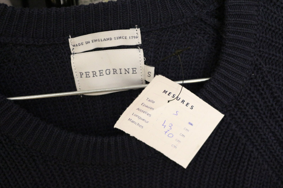 Pull Peregrine marine en maille côtelée à col rond et manches raglan – Frippin'Dealz