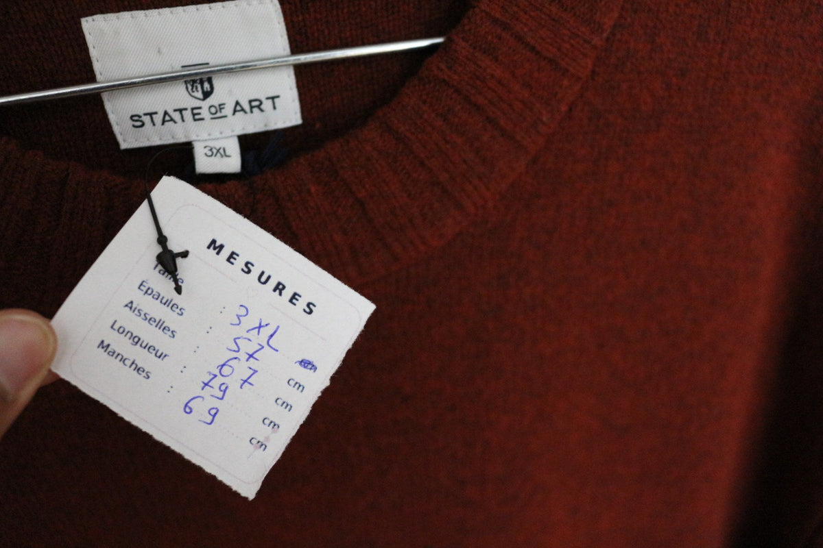 Pull State of Art rouille col rond en laine d'agneau porté sur mannequin – Frippin'Dealz