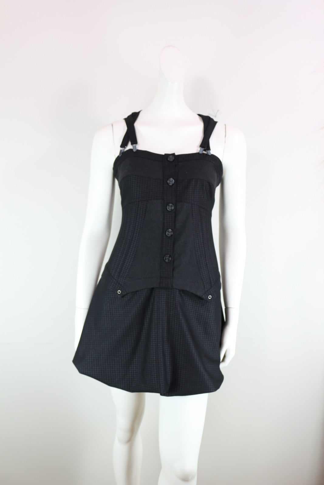 Robe courte Deca noire pied-de-poule avec buste corset et jupe bouffante – Frippin'Dealz