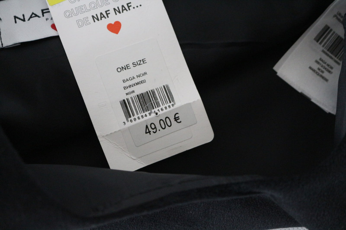 Étiquette cartonnée Naf Naf du sac Baga noir, taille One size, prix 49 € – Frippin'Dealz