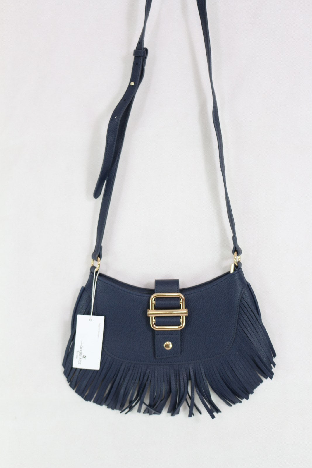 Sac bandoulière Angel Kiss bleu marine à franges avec bandoulière réglable – Frippin'Dealz