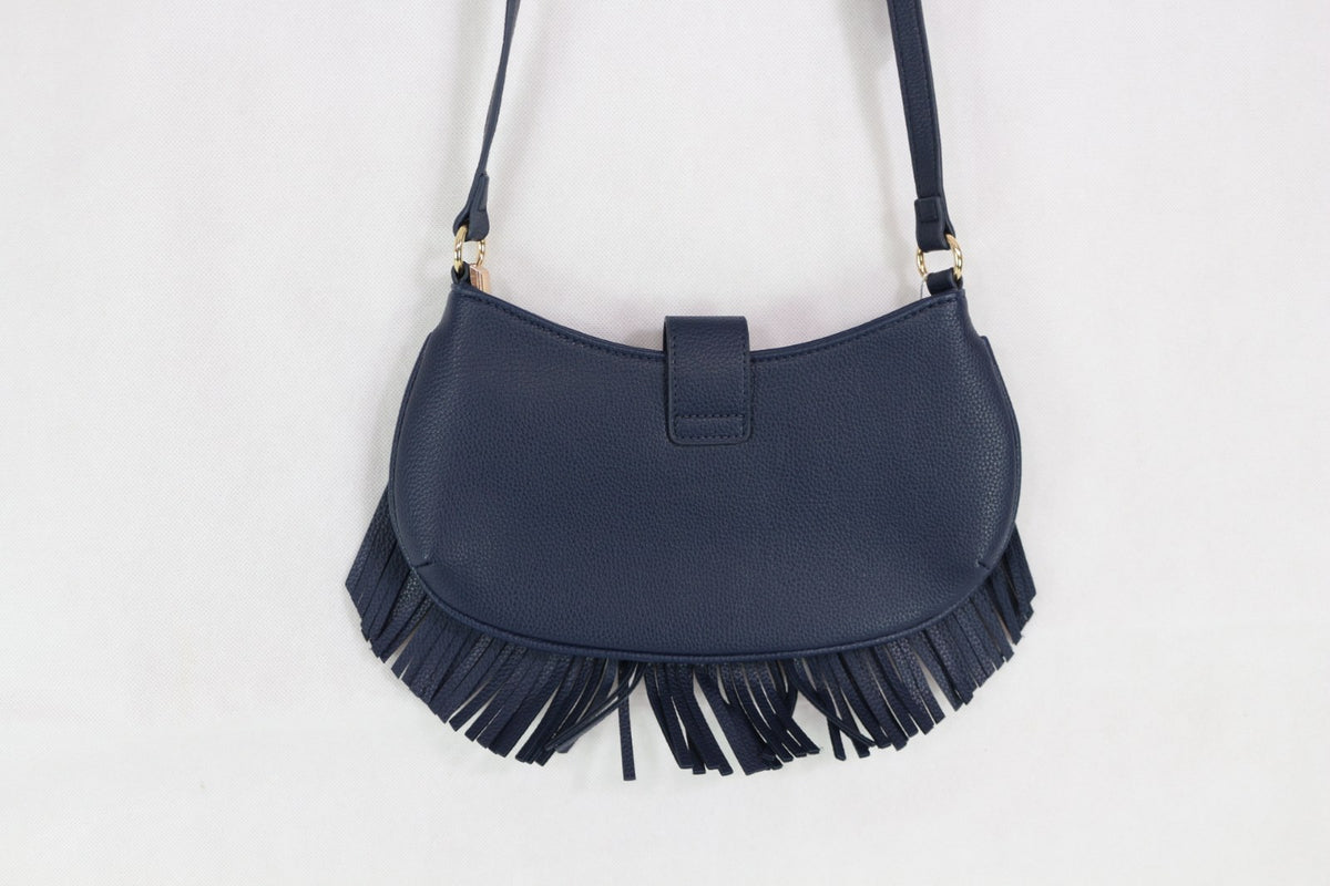 Dos du sac Angel Kiss bleu marine avec franges et patte de fermeture – Frippin'Dealz