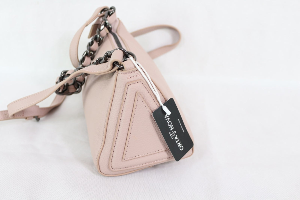 Côté du sac Orta Nova rose avec motif triangle et anse chaîne – Frippin'Dealz