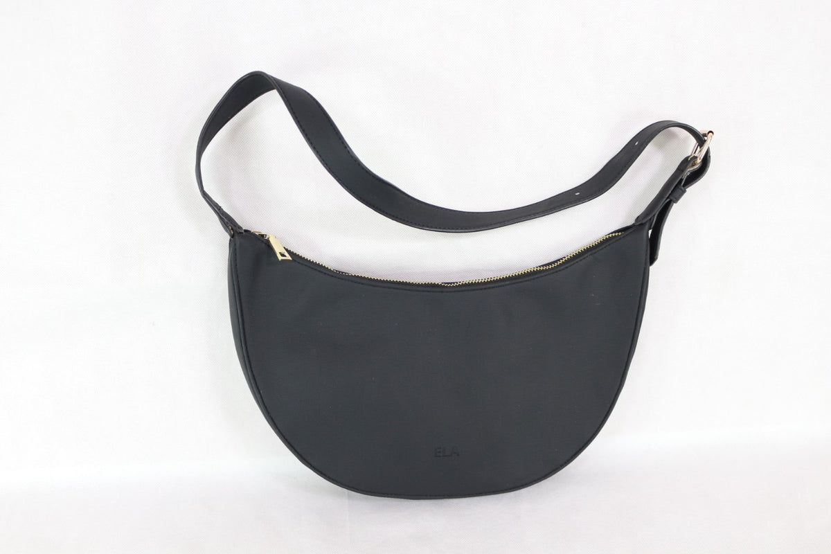 Sac Ela noir demi-lune avec fermeture zippée dorée – Frippin'Dealz