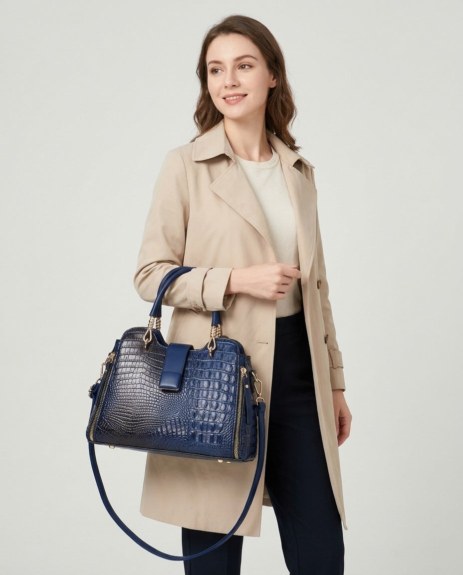 Sac à main effet croco similicuir grande contenance 5 couleurs porté – photo générée par IA