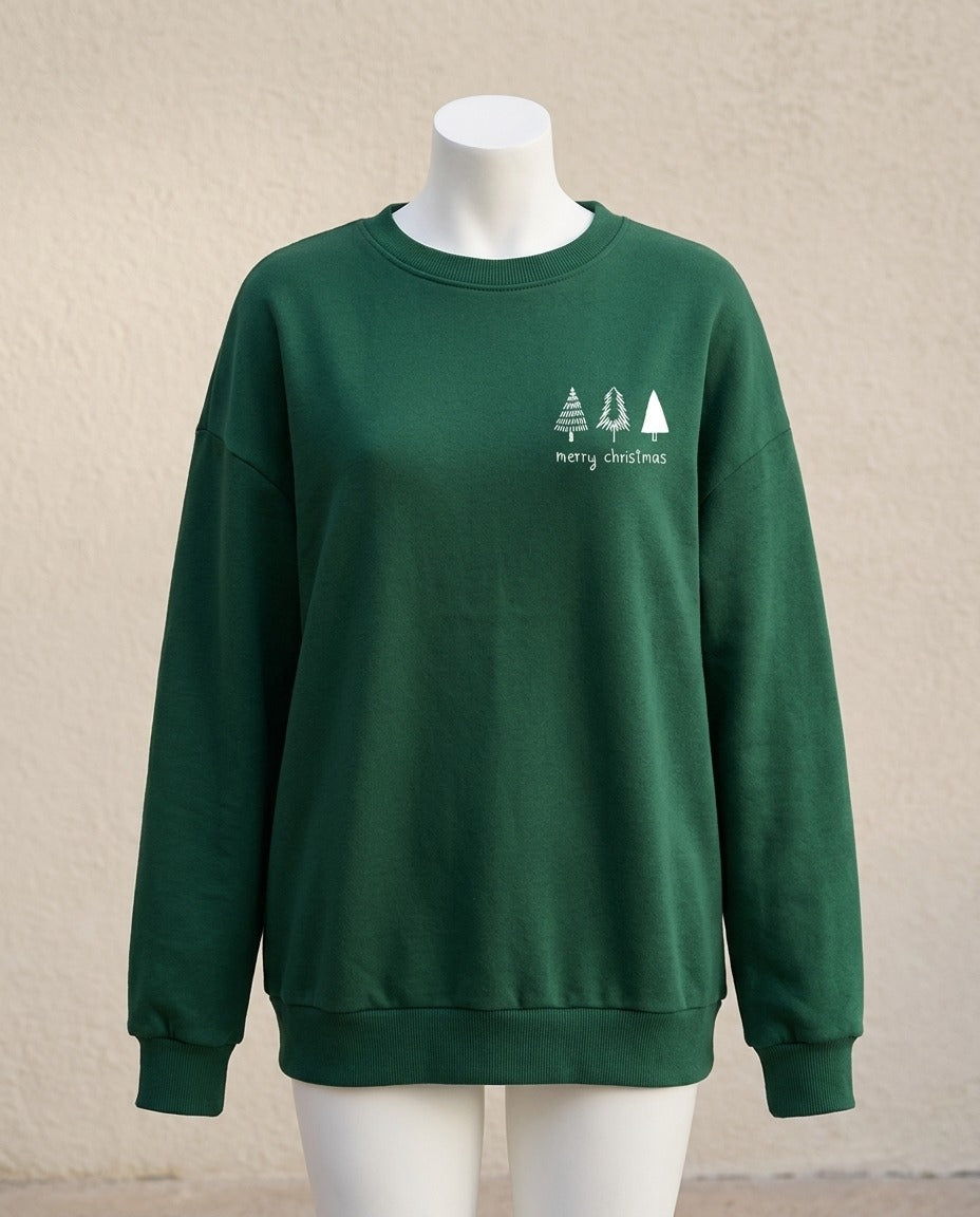 Sweat de Noël minimaliste petits sapins – photo 1 – Frippin'Dealz – photo retouchée par IA