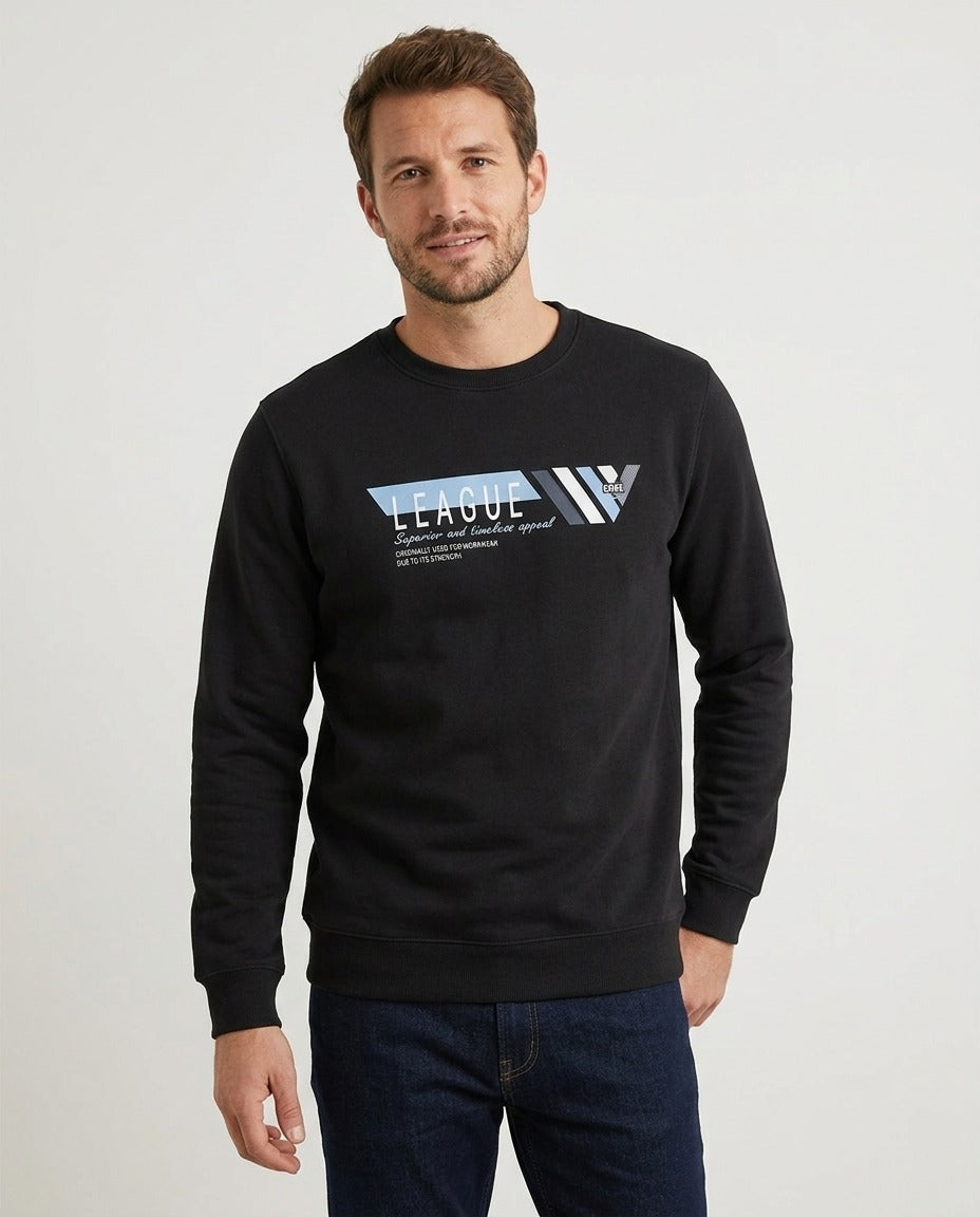 Marcus Sweat-shirt col rond imprimé League noir XL porté – photo générée par IA