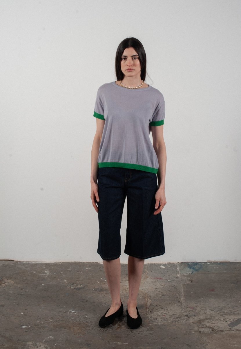 T-shirt Studio Cashmere8 en cachemire et laine ultrafin lavande et vert – photo 2 – Frippin'Dealz