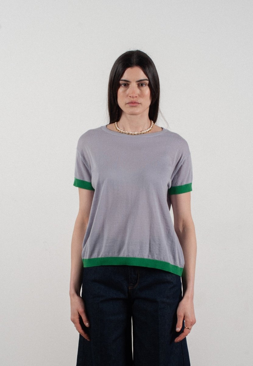T-shirt Studio Cashmere8 en cachemire et laine ultrafin lavande et vert – photo 4 – Frippin'Dealz