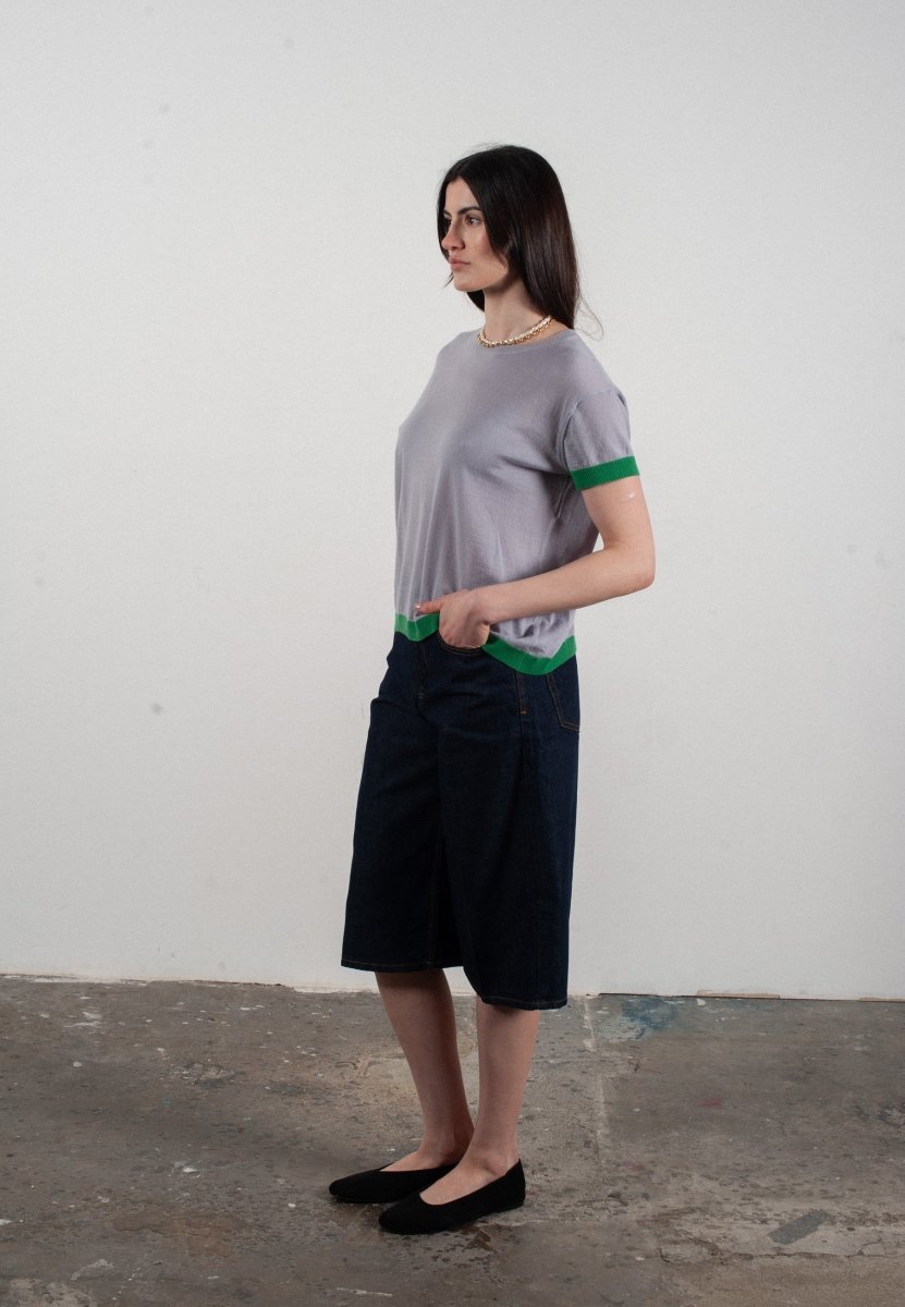 T-shirt Studio Cashmere8 en cachemire et laine ultrafin lavande et vert – photo 5 – Frippin'Dealz
