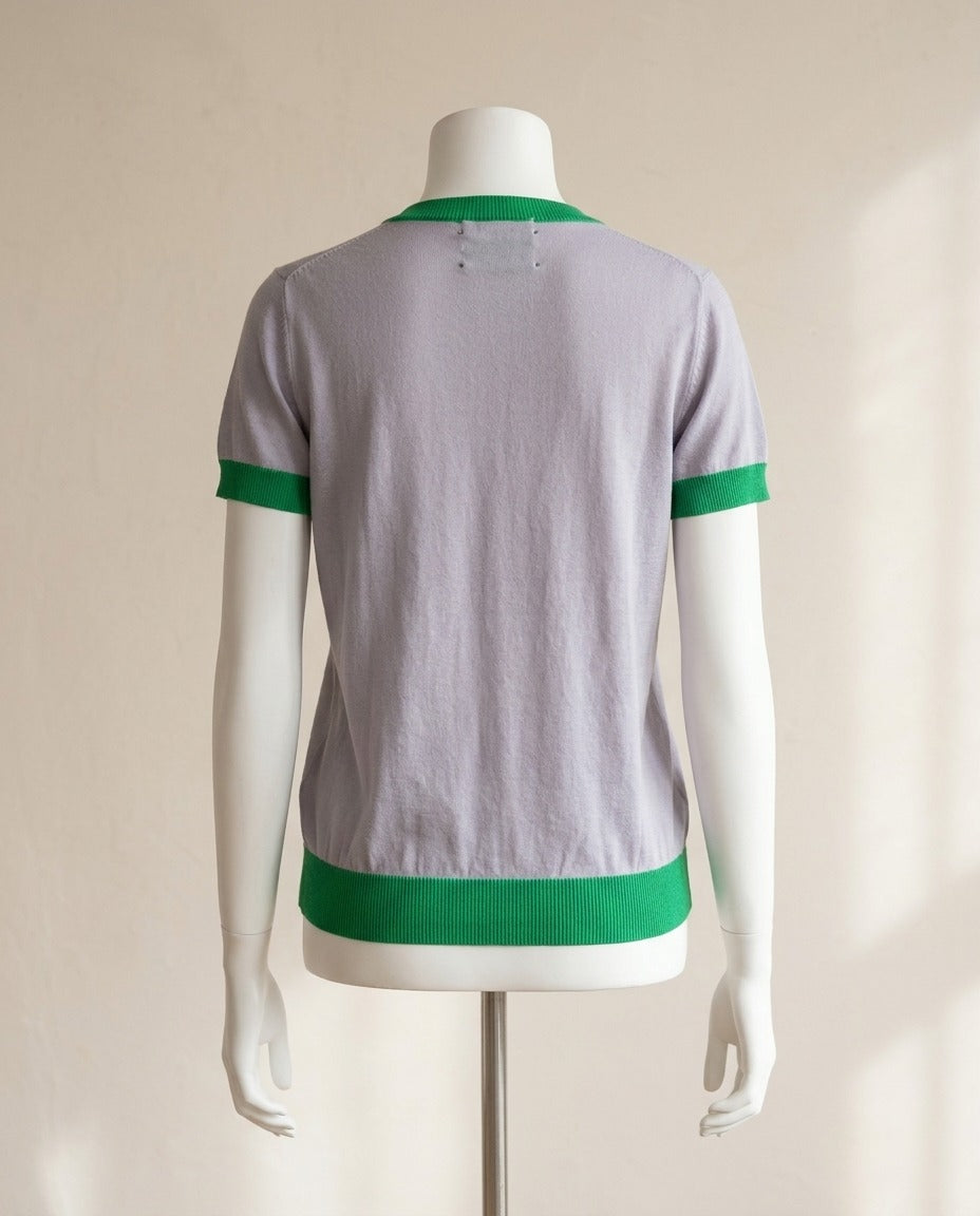 T-shirt Studio Cashmere8 en cachemire et laine ultrafin lavande et vert – photo 1 – Frippin'Dealz – photo retouchée par IA