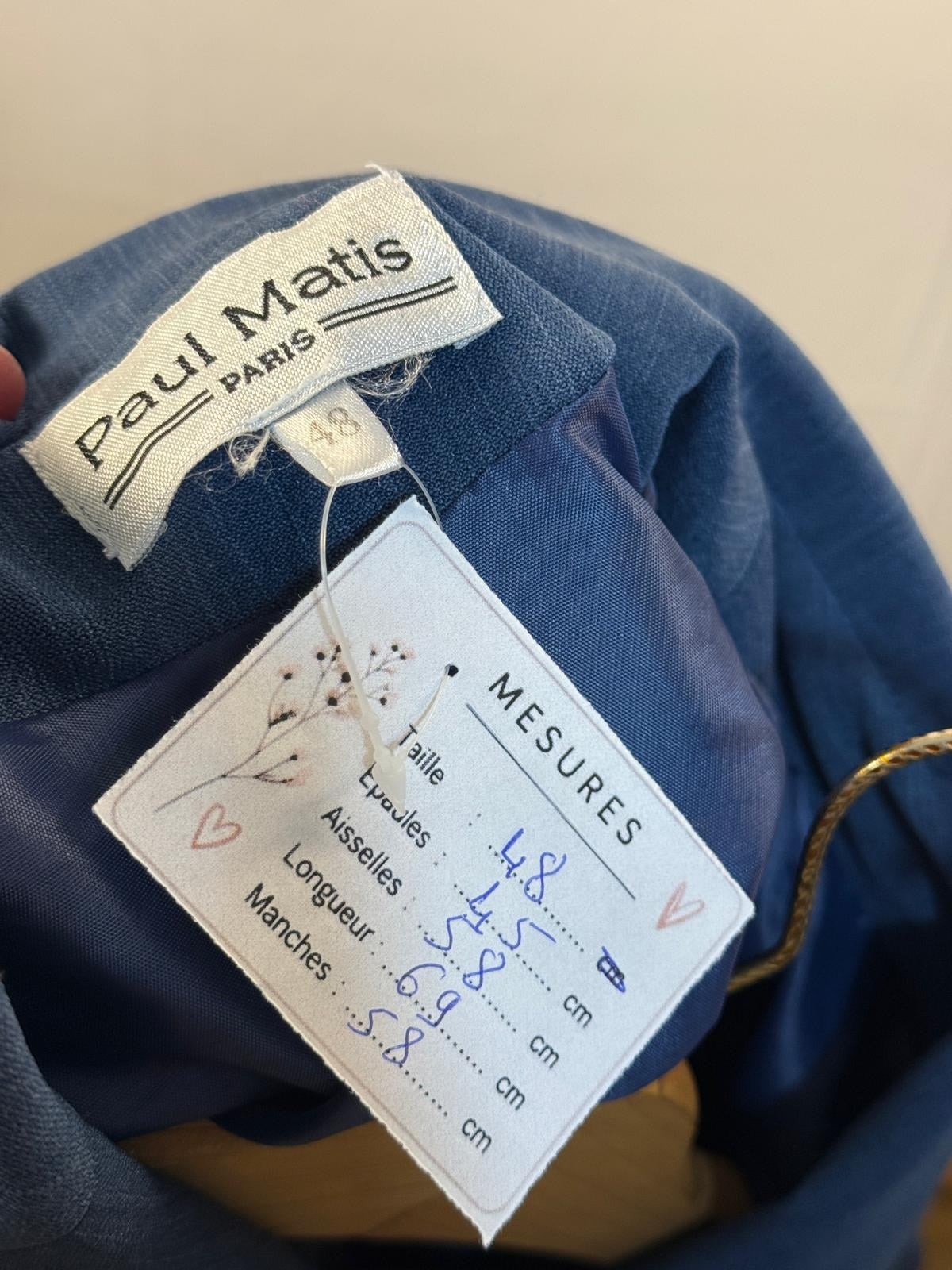 Étiquette de marque Paul Matis Paris taille 48 et mesures de la veste – Frippin'Dealz
