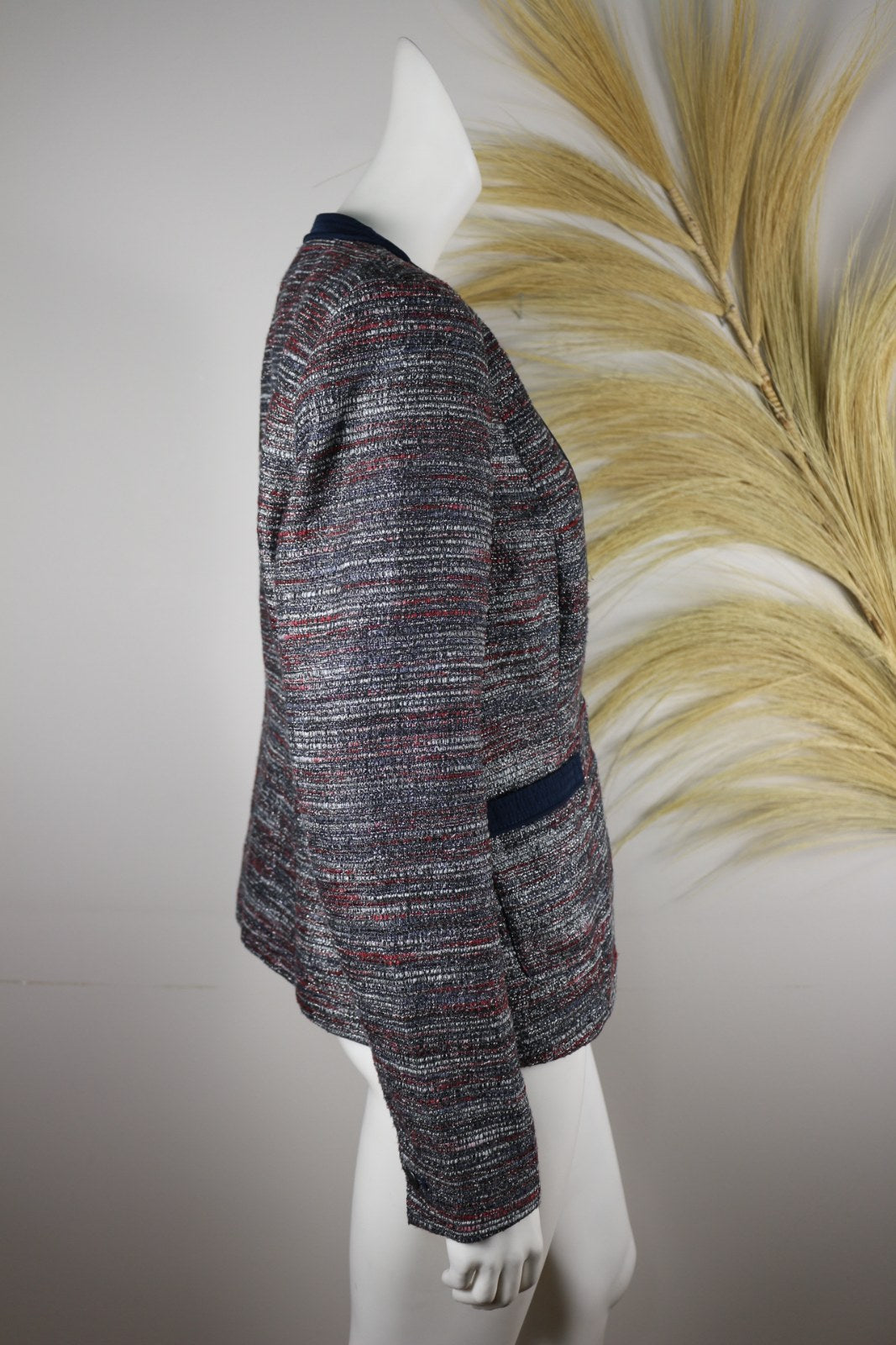 Veste edc tweed marine et rouge vue de profil côté gauche – Frippin'Dealz