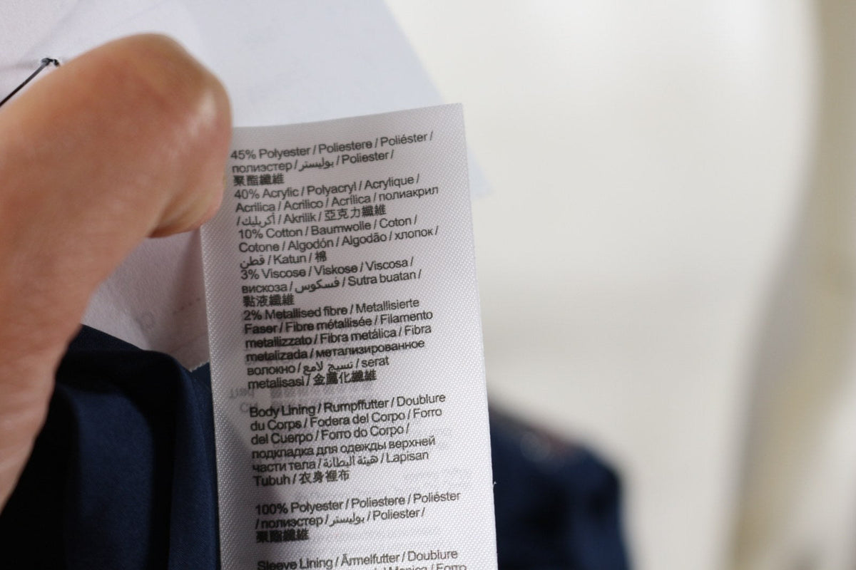 Étiquette de composition de la veste edc : polyester, acrylique, coton, viscose, fibre métallisée – Frippin'Dealz