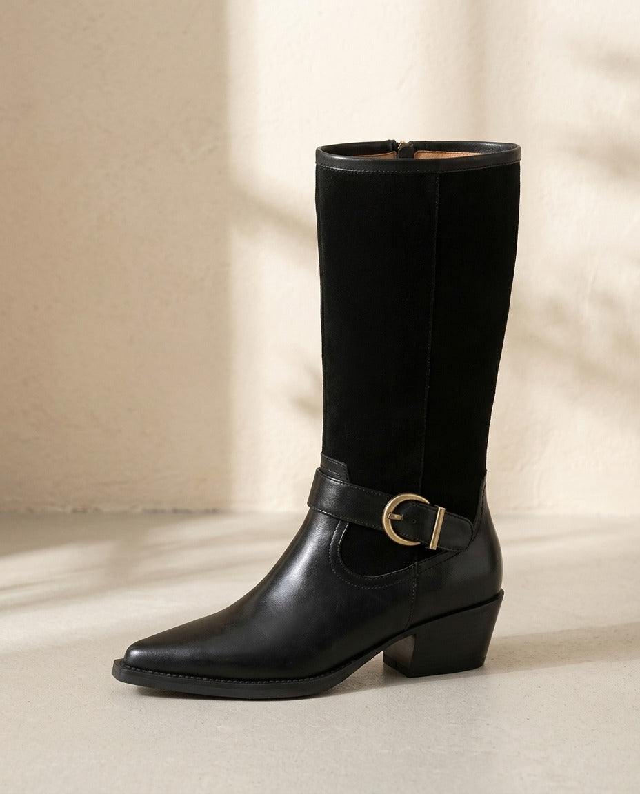 Bottes mi-mollet cuir bout pointu rétro femme – photo 1 – Frippin'Dealz – photo retouchée par IA